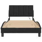 Bed Frame with LED without Mattress "Hanko" Black 107x203 cm King Single Velvet