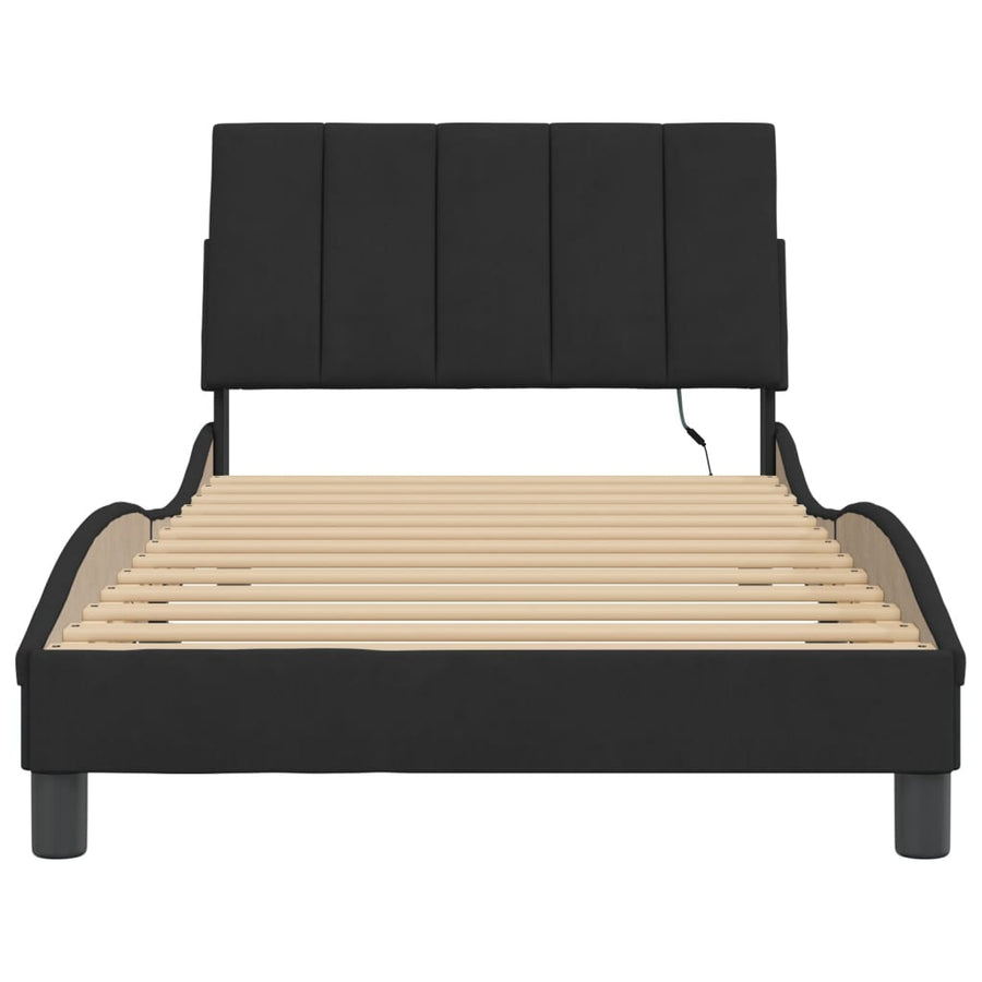 Bed Frame with LED without Mattress "Hanko" Black 107x203 cm King Single Velvet