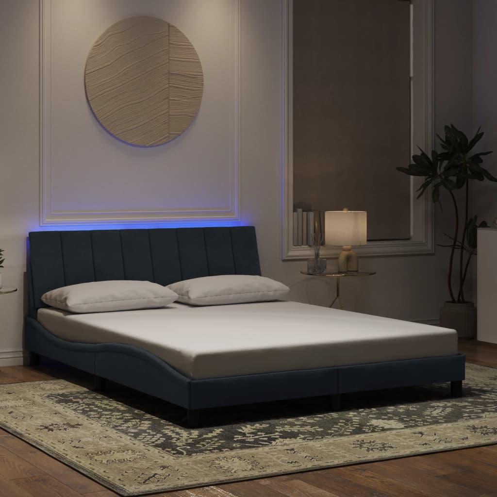 Bed Frame with LED without Mattress "Hanko" Dark Grey 152x203 cm Queen Velvet
