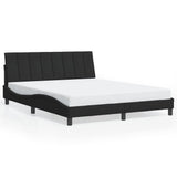 Bed Frame with LED without Mattress "Hanko" Black 152x203 cm Queen Velvet