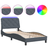 Bed Frame with LED without Mattress Dark Grey 90x190 cm Velvet - Front View