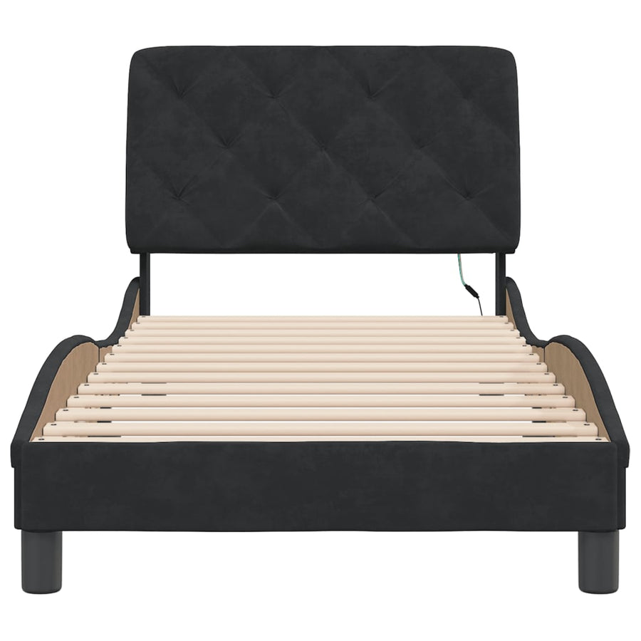 Bed Frame with LED without Mattress Black 90x190 cm Velvet