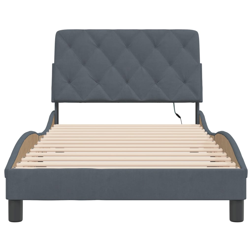Bed Frame with LED without Mattress Dark Grey 107x203 cm King Single Velvet