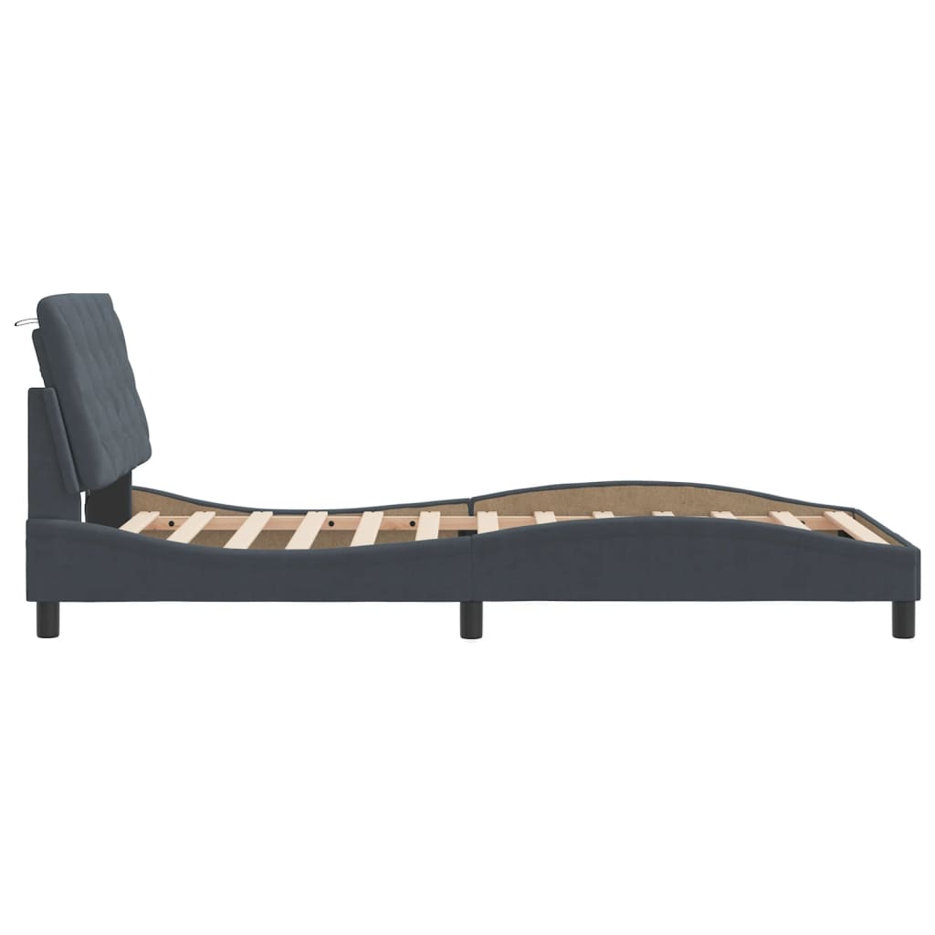 Bed Frame with LED without Mattress Dark Grey 107x203 cm King Single Velvet
