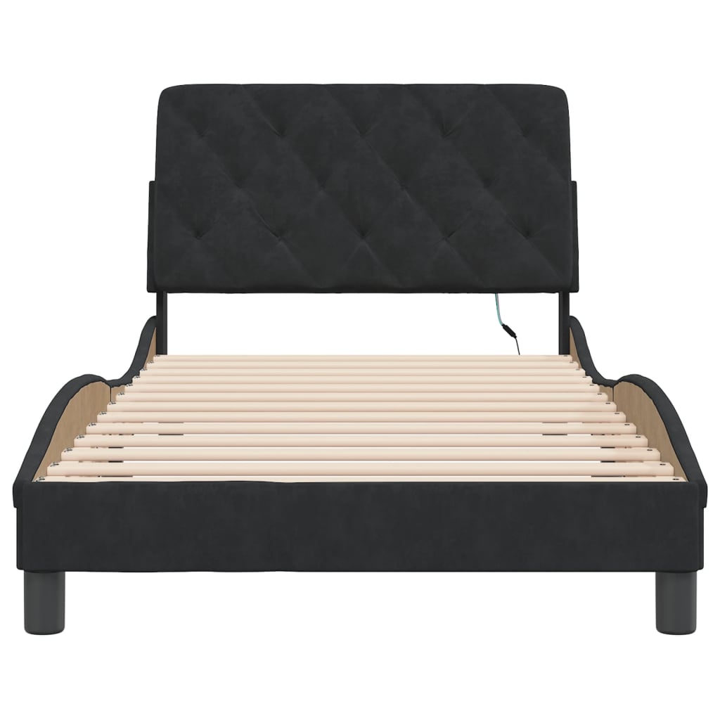 Bed Frame with LED without Mattress Black 107x203 cm King Single Velvet
