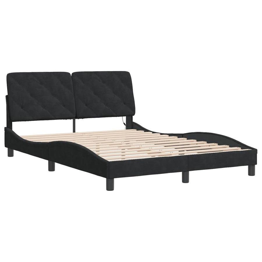 Bed Frame with LED without Mattress Black 137x190 cm Velvet