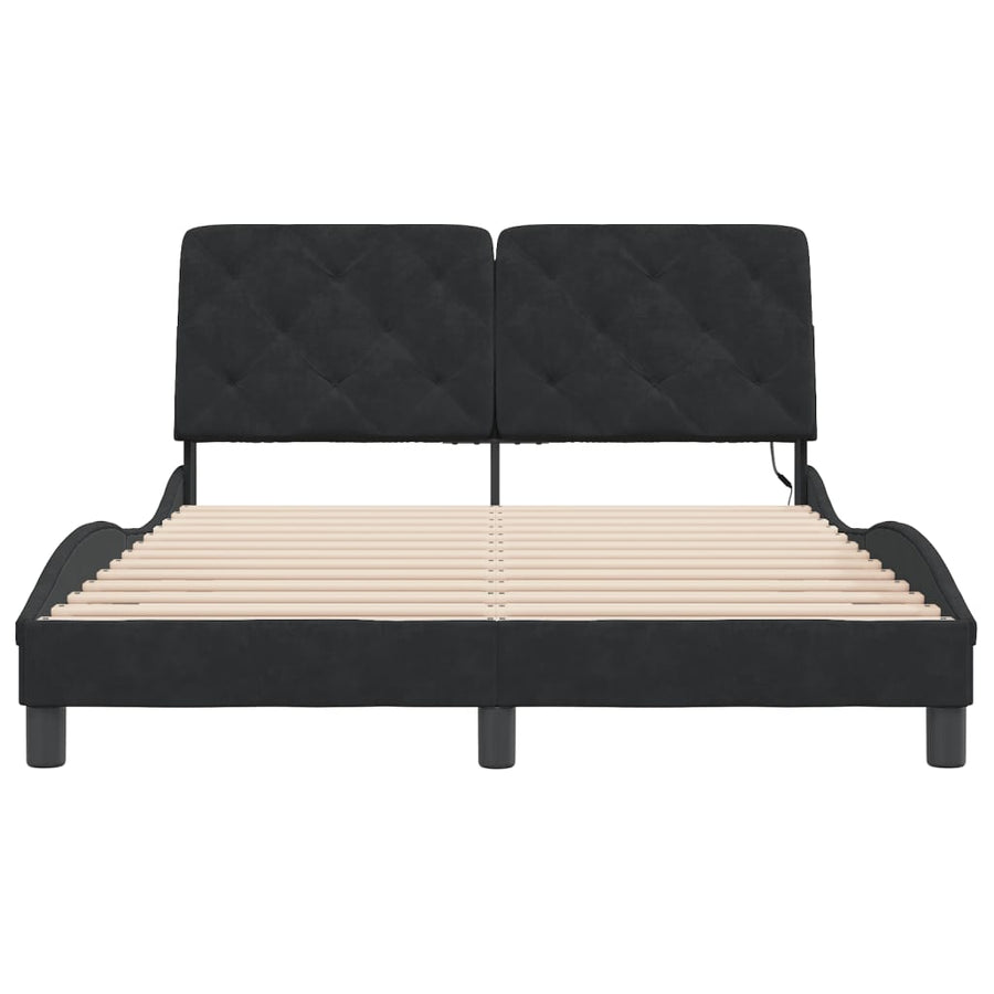 Bed Frame with LED without Mattress Black 137x190 cm Velvet