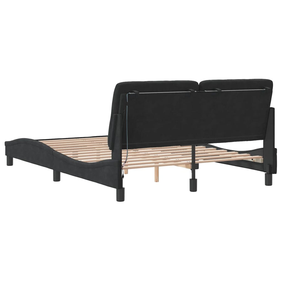 Bed Frame with LED without Mattress Black 137x190 cm Velvet