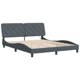 Bed Frame with LED without Mattress Dark Grey 152x203 cm Queen Velvet - Side View