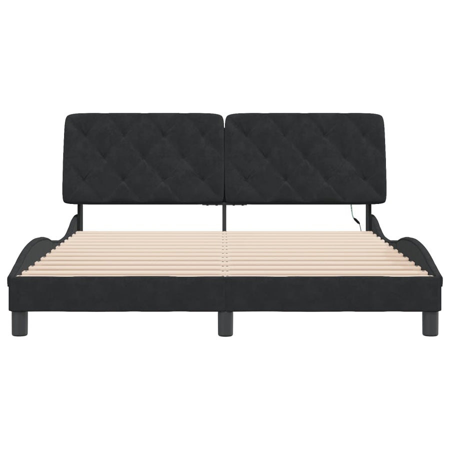 Bed Frame with LED without Mattress Black 152x203 cm Queen Velvet
