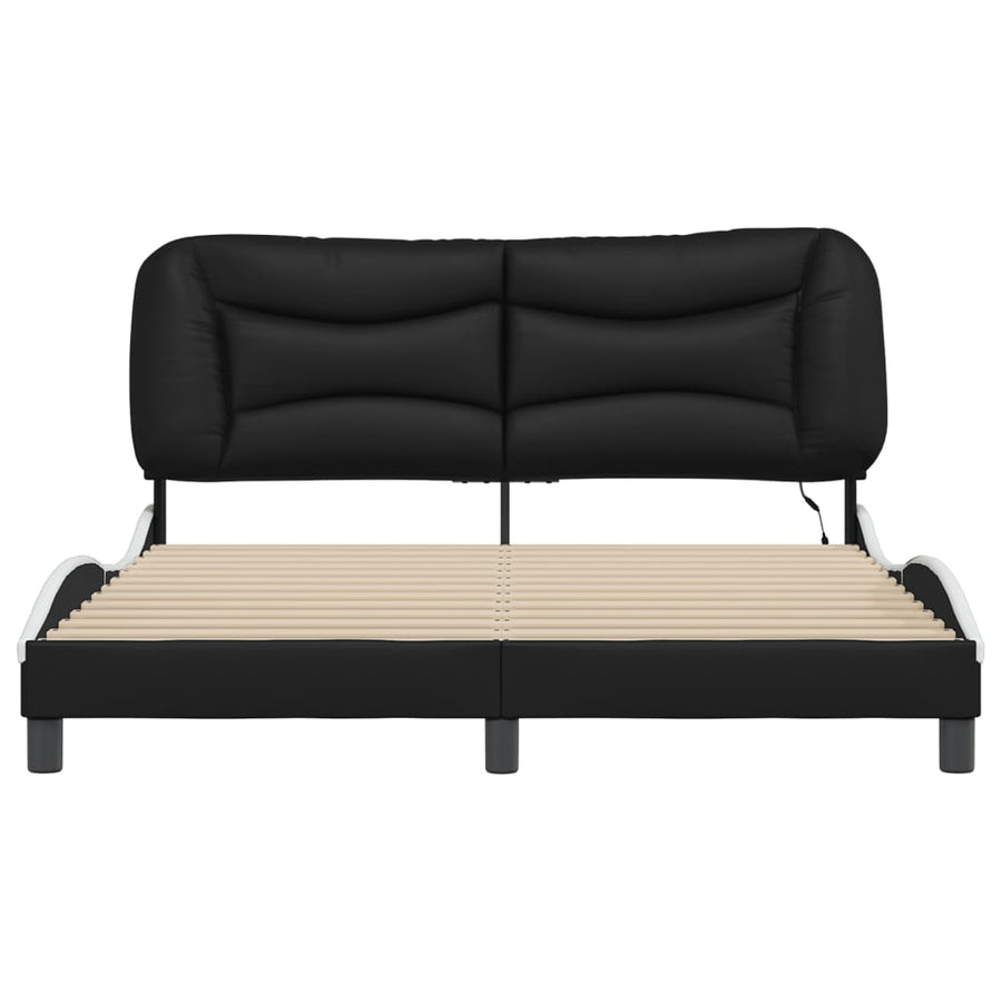 Bed Frame with LED without Mattress "Hvar" Black and White 152x203 cm