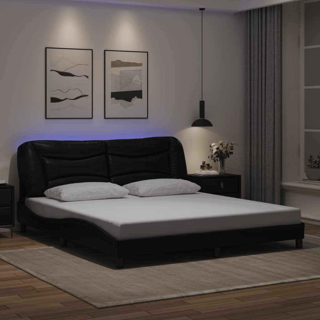 Bed Frame with LED without Mattress "Hvar" Black 180x200 cm