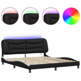 Bed Frame with LED without Mattress "Hvar" Black and White 180x200 cm