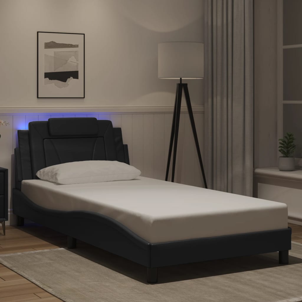Bed Frame "Viana" with LED without Mattress Black 107x203 cm