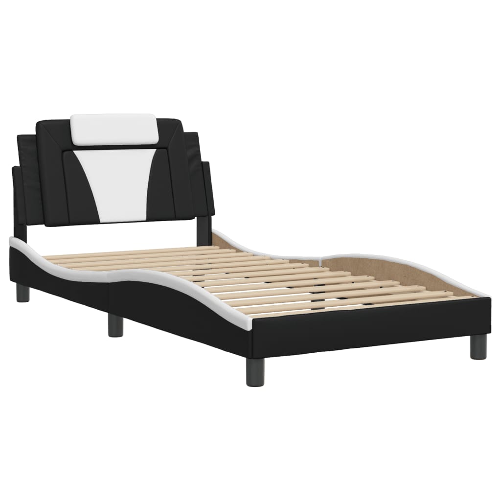 Bed Frame "Viana" with LED without Mattress Black and White 107x203 cm