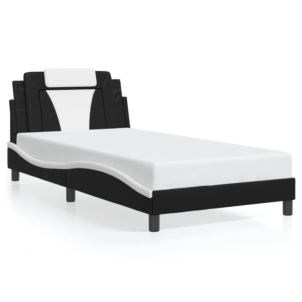 Bed Frame "Viana" with LED without Mattress Black and White 107x203 cm