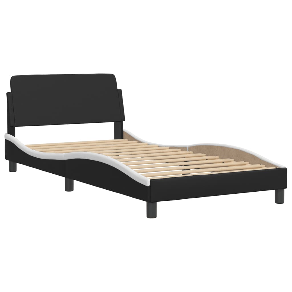 Bed Frame "Viana" with LED without Mattress Black and White 107x203 cm