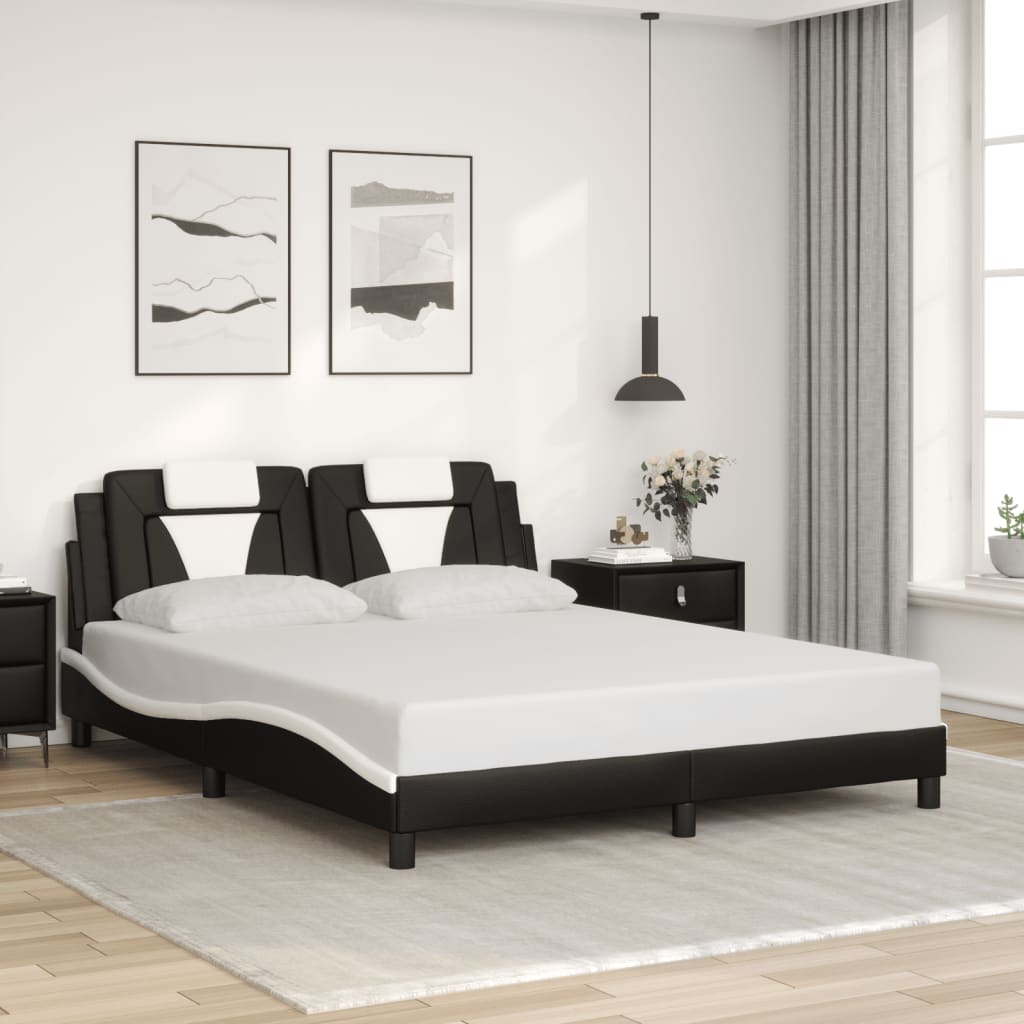 Bed Frame "Viana" with LED without Mattress Black and White 152x203 cm