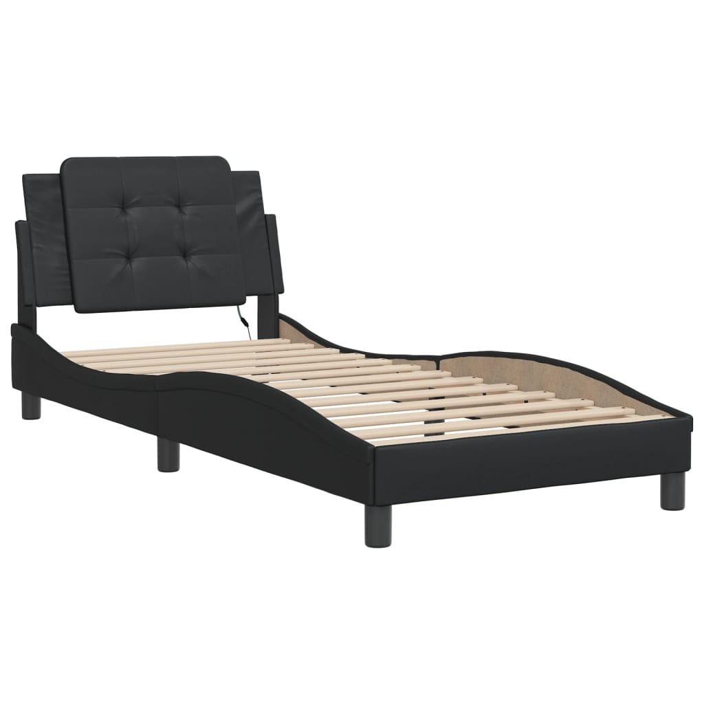 Bed Frame with LED without Mattress "Zadar" Black 107x203 cm