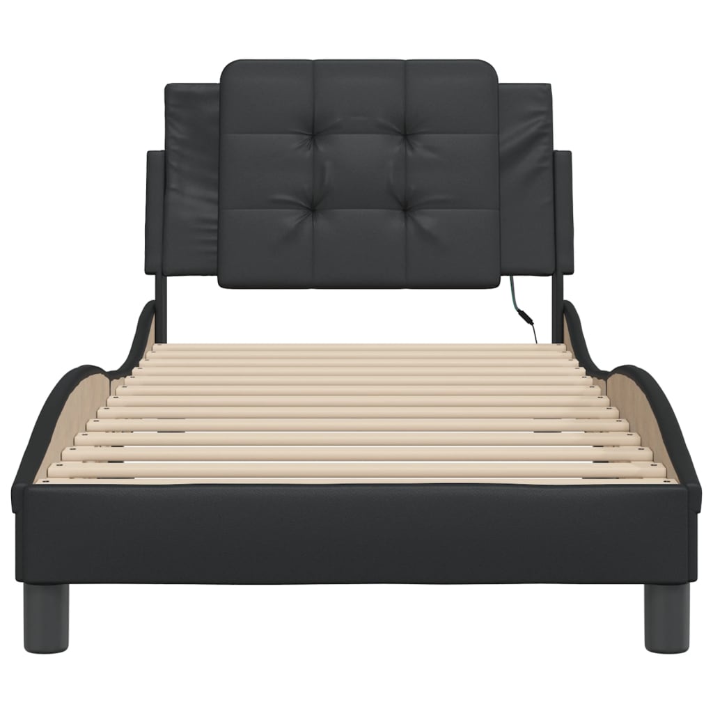 Bed Frame with LED without Mattress "Zadar" Black 107x203 cm