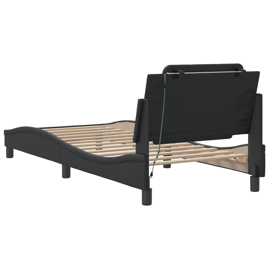 Bed Frame with LED without Mattress "Zadar" Black 107x203 cm