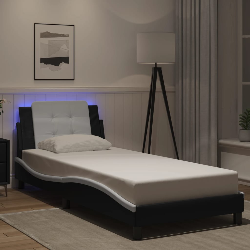 Bed Frame with LED without Mattress "Zadar" Black and White 107x203 cm