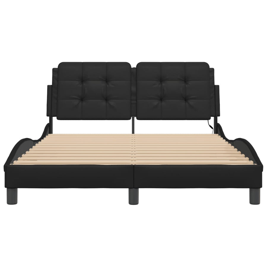 Bed Frame with LED without Mattress "Zadar" Black 137x190 cm