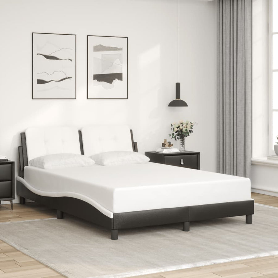 Bed Frame with LED without Mattress "Zadar" Black and White 137x190 cm