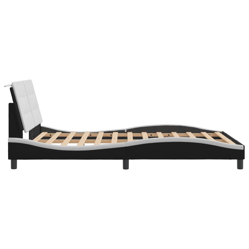 Bed Frame with LED without Mattress "Zadar" Black and White 137x190 cm