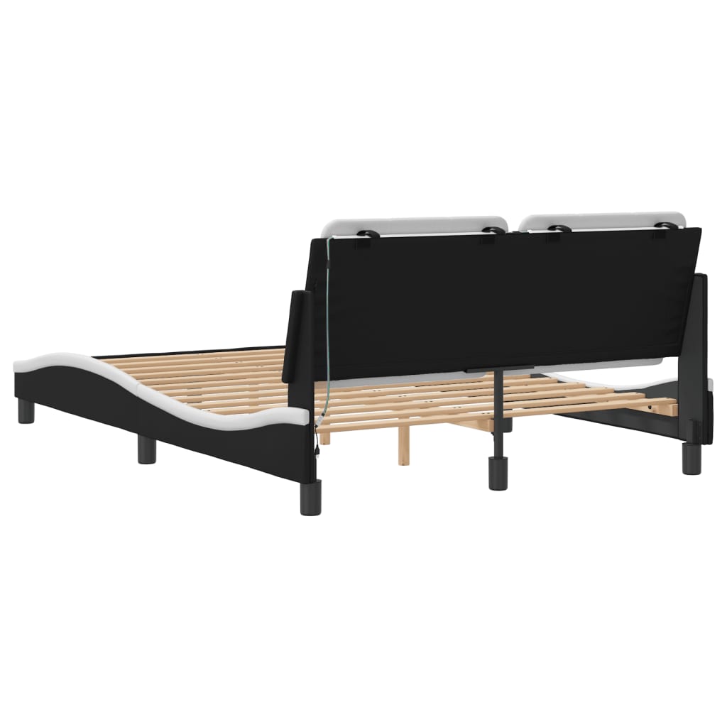 Bed Frame with LED without Mattress "Zadar" Black and White 137x190 cm