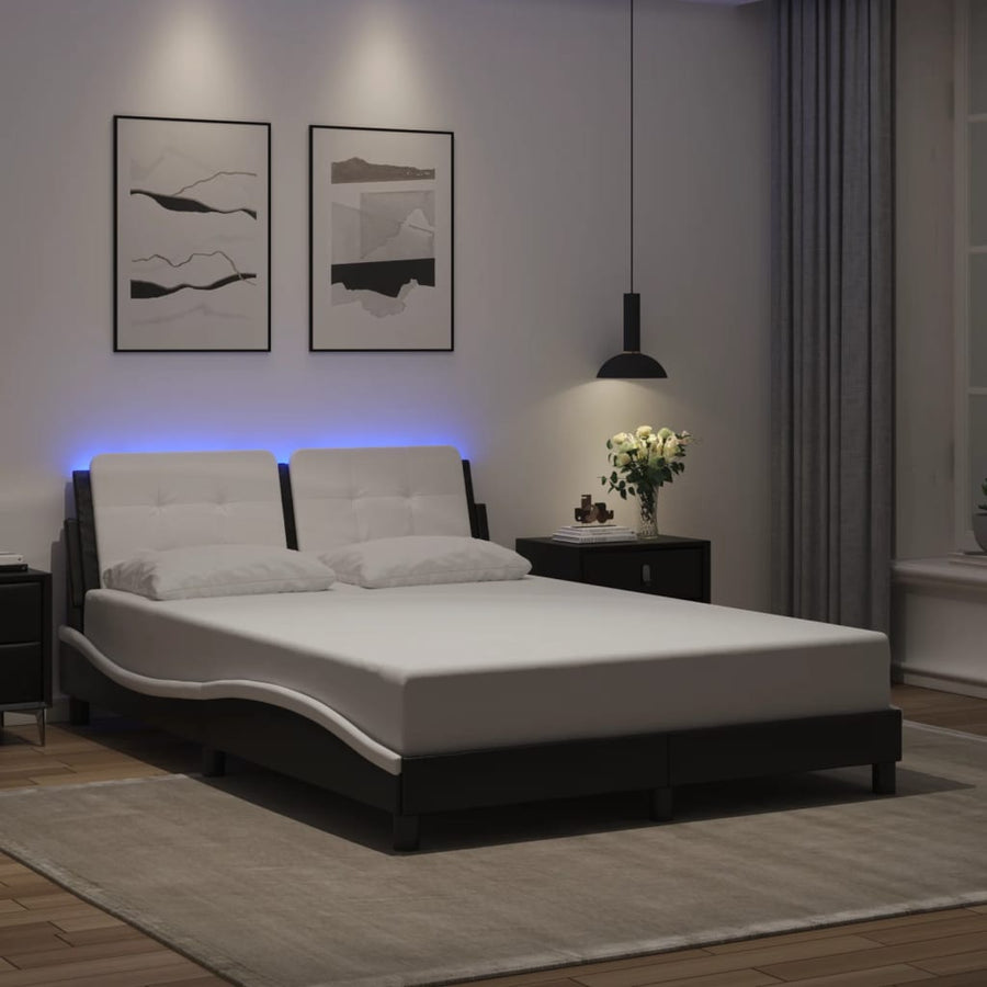 Bed Frame with LED without Mattress "Zadar" Black and White 137x190 cm