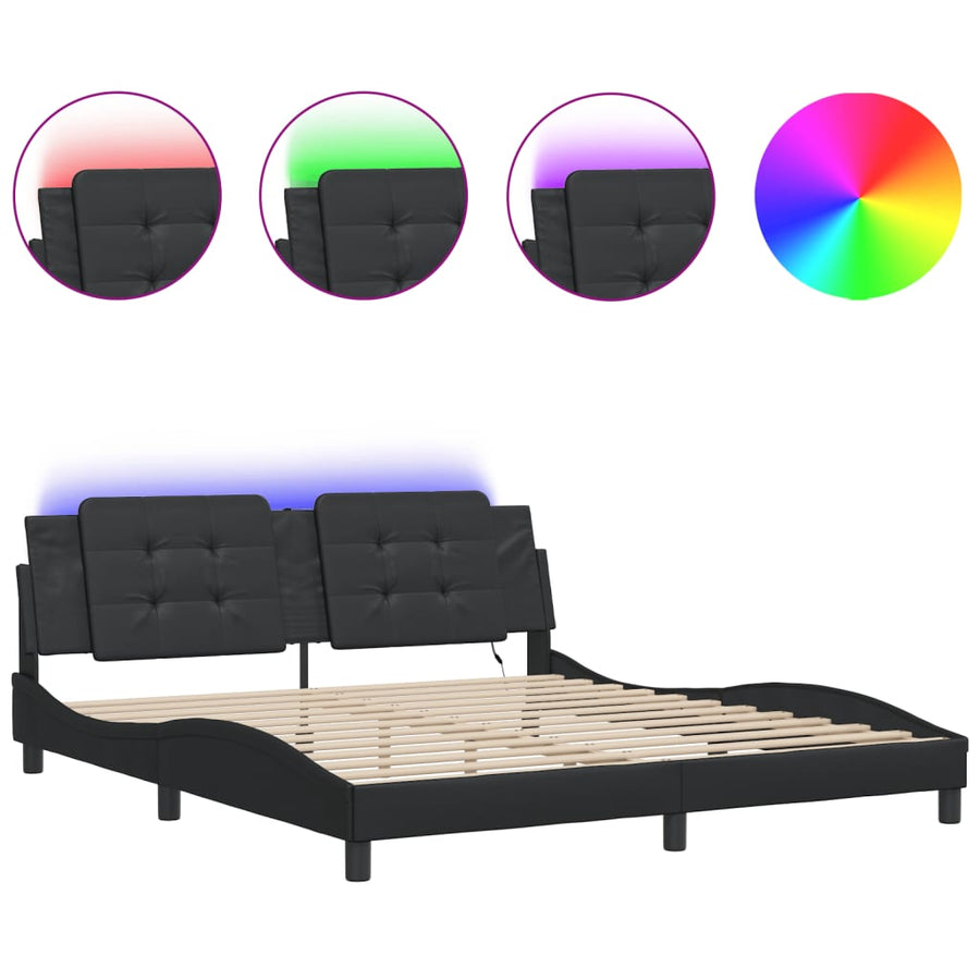 Bed Frame with LED without Mattress "Zadar" Black 180x200 cm