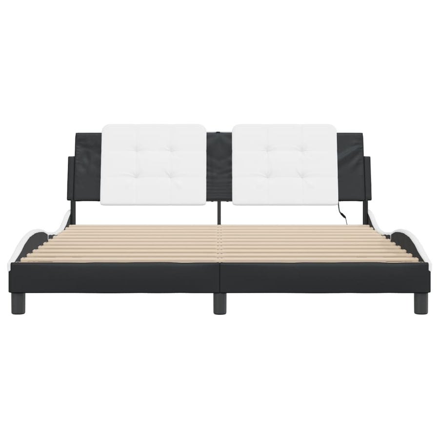 Bed Frame with LED without Mattress "Zadar" Black and White 180x200 cm