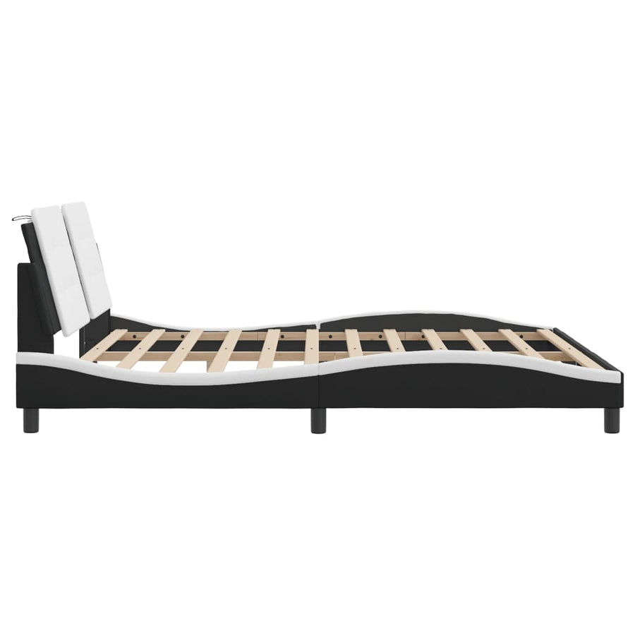 Bed Frame with LED without Mattress "Zadar" Black and White 180x200 cm