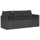 6 Piece Garden Sofa Set with Cushions Black Poly Rattan - Rear View