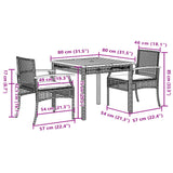 3 Piece Garden Dining Set with Cushions Black Poly Rattan - Close-Up Angle