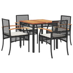 5 Piece Garden Dining Set with Cushions Black Poly Rattan