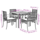5 Piece Garden Dining Set with Cushions Black Poly Rattan - Low Angle