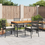 5 Piece Garden Dining Set with Cushions Black Poly Rattan