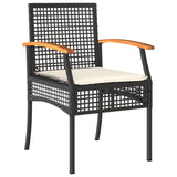 7 Piece Garden Dining Set with Cushions Black Poly Rattan - Side View