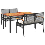 3 Piece Garden Dining Set with Cushions Black Poly Rattan