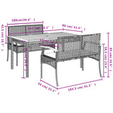3 Piece Garden Dining Set with Cushions Black Poly Rattan - Rear View
