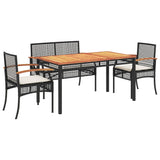 4 Piece Garden Dining Set with Cushions Black Poly Rattan - Front View