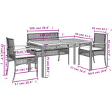 5 Piece Garden Dining Set with Cushions Black Poly Rattan - Extra Image