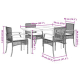 5 Piece Garden Dining Set with Cushions Black Poly Rattan - Close-Up Angle