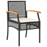 7 Piece Garden Dining Set with Cushions Black Poly Rattan - Side View