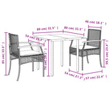 3 Piece Garden Dining Set with Cushions Black Poly Rattan - Close-Up Angle