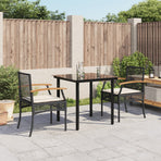 3 Piece Garden Dining Set with Cushions Black Poly Rattan