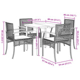 5 Piece Garden Dining Set with Cushions Black Poly Rattan - Close-Up Angle