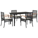 5 Piece Garden Dining Set with Cushions Black Poly Rattan